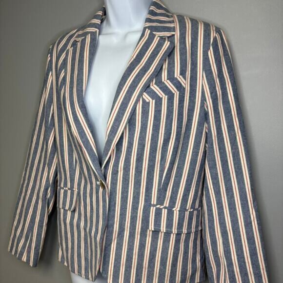 NWT Ann Klein Nautical Americana Striped One Button Old Money Blazer Womens Sz M - Picture 2 of 7